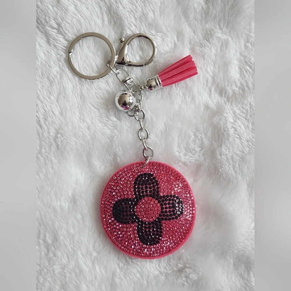 Pink Designer Keychain Set Luxury Iconic Logo Bag Charm Set